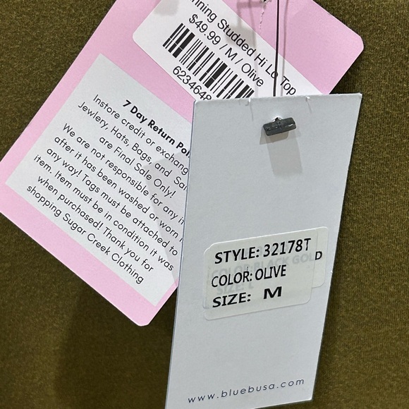 Olive green high low studded top. NWT - Picture 5 of 5